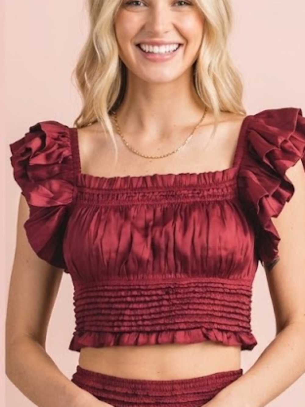 Ruffled Midriff Blouse Women's size Medium in Burgundy Wine Red - M